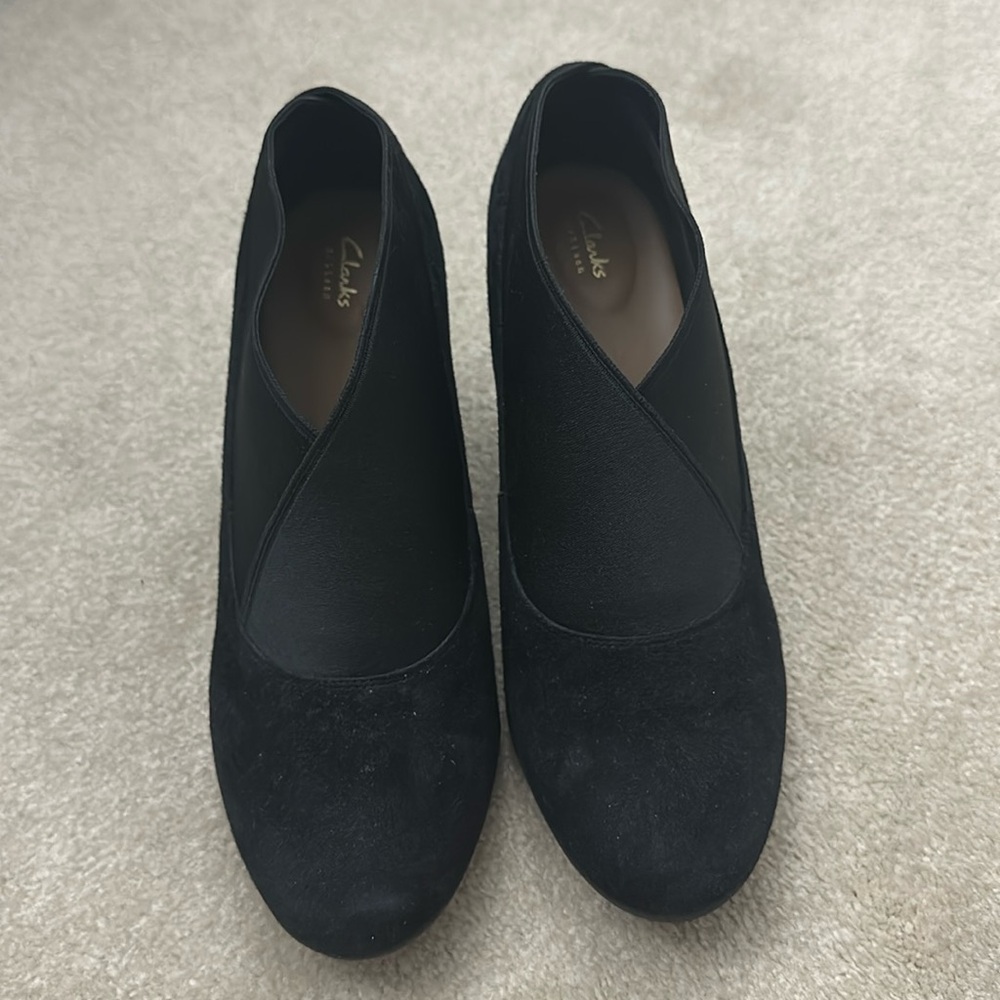 Clarks black suede ankle bootie